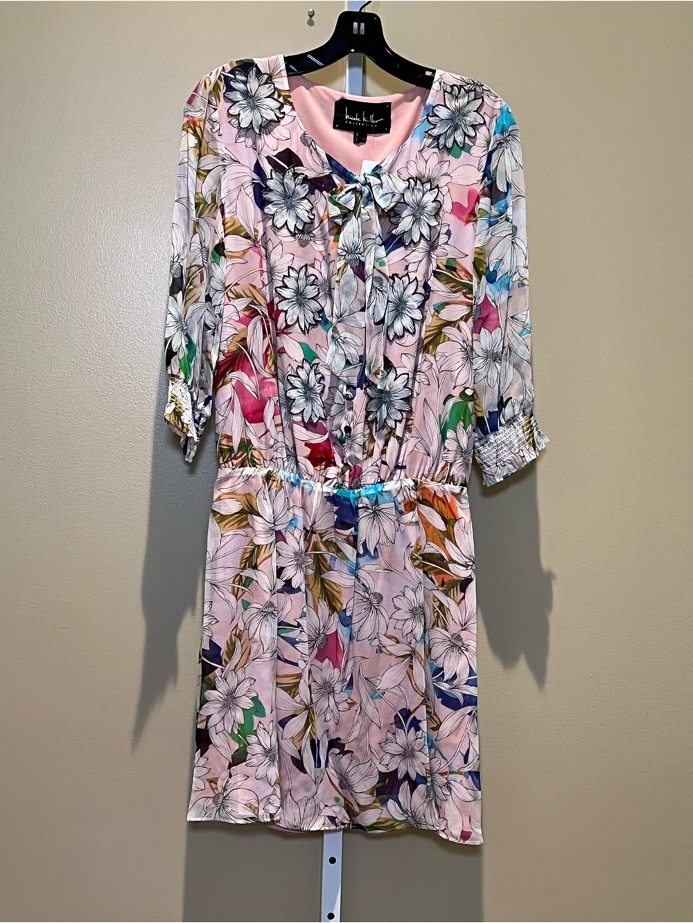 Nicole Miller Runway Pink Floral Tie-Front Midi Dress